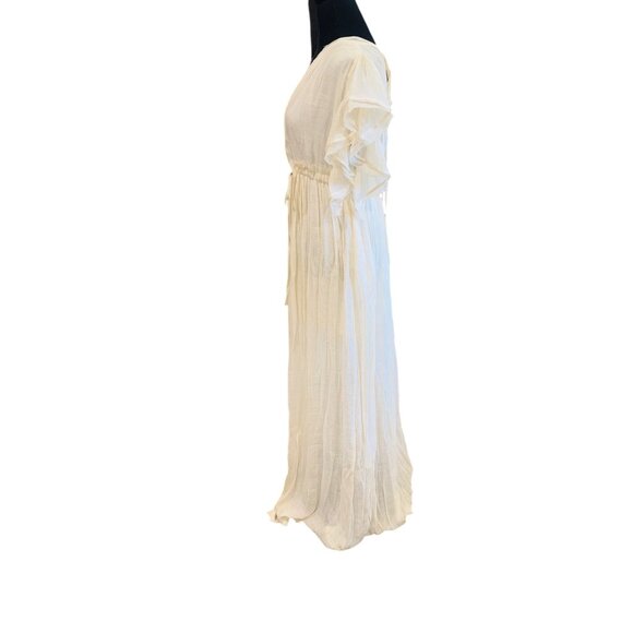 NWT Peach Love S/M Ivory Plunge Drawstring Backless Ruffled Cover Up Dress Maxi - Picture 7 of 16